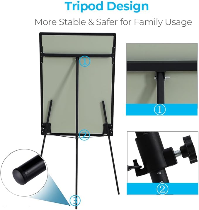 DexBoard 40" x 28" Magnetic Dry Erase Easel Board with Tripod Stand, Height Adjustable Office Presentation Writing Board Easel, Includes 25 Sheets Flip Chart Paper Pad, Magnets & Eraser, Black Frame