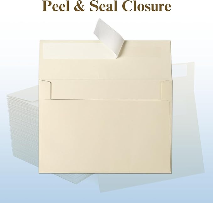 Goefun Cream Blank Cards and Envelopes, 5x7 Folded Ivory Cardstock and A7 Envelopes Self Seal 100 Pack for Wedding, Invitations, DIY Greeting Cardstock, Thank You Cards & All Occasion