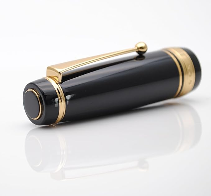 xixixiaozhu Metal Big Fountain Pen, Medium Nib 0.7mm, Includes Ink Converter & 5 Cartridges, Glossy Piano Painted Finish (Black)