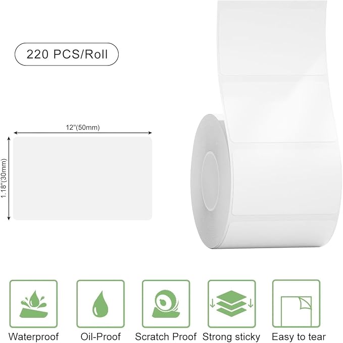 Risio Thermal Labels 2"x1.18"(50x30mm),220 Labels/Roll(10 Rolls),Waterproof, Oil-Resistant, Scratch-Resistant Thermal Label Paper,for Barcode/Address/Mailing/Logo/Business/Home