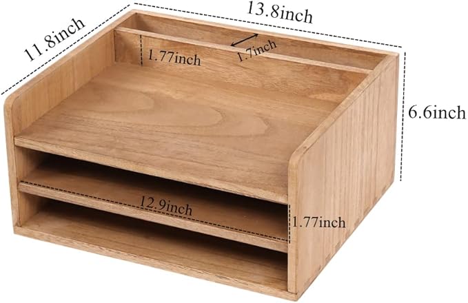 DDYURI 3 Tier Desktop Letter Tray for Office Desk Organizer and Accessories - Wood File Folder Holder for Paper Document Organizer Mail Sorter Workspace Counter Storage Book Shelf Light WJJ3K-LT