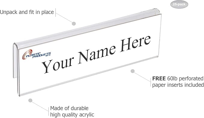 Glass Wall Name Plate Holders - Single Sided 8-1/2" Wide x 2" high (25 - PK, 3/4" Cubicle Wall) by Plastic Products Mfg.