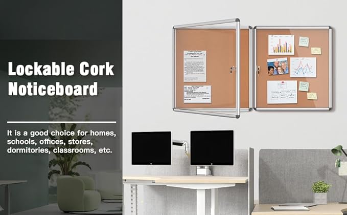 Mifuro 2 Pack 28"x26" Enclosed Bulletin Board, Lockable Weather-Resistant Aluminum Cork Noticeboard for School & Office, Silver Frame w/Cork