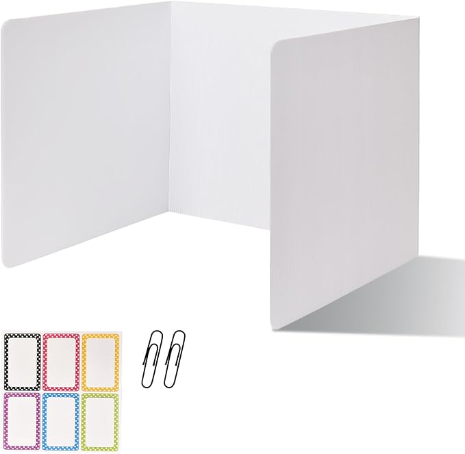 ZYINOZOC 2 Pack Desk Dividers for Students,3-Fold Privacy Screens,Testing Dividers for Classroom Waterproof,Plastic Easy Clean Privacy Shields for Student Includes Extra Labels