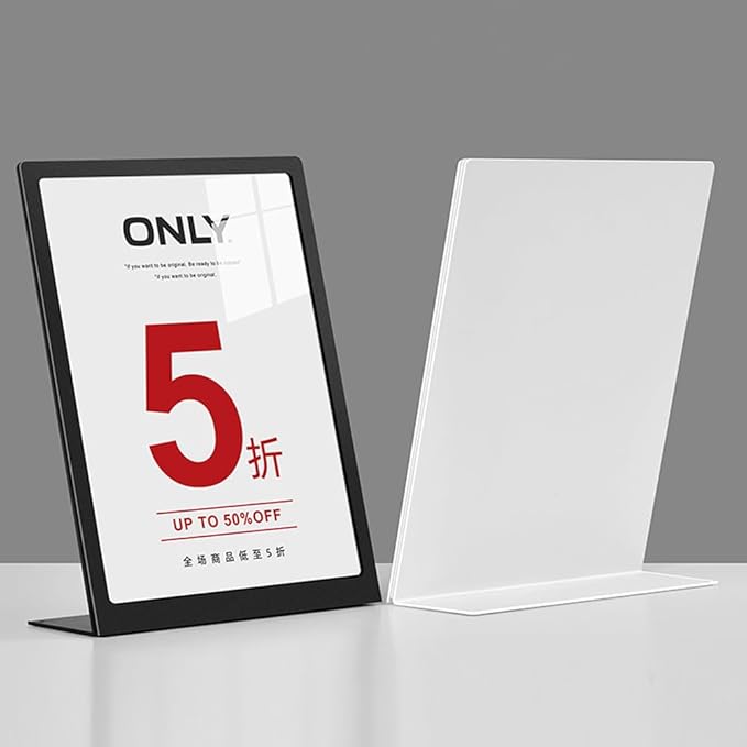 ECKEK Carbon Steel Sign Holder, Slanted Menu Displays, Table Top Sign Stand (L Shape White A4 210×297mm/8.27×11.69 inches)