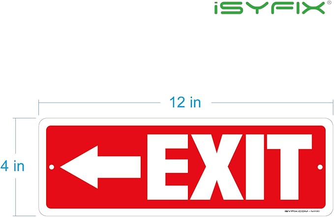 iSYFIX Exit Signs 12 Pack 12x4 Inch with Directional Left Arrows - Rust Free Aluminum, Laminated for UV, Weather, Scratch Resistance - Ideal for Offices, Schools, Theaters, Restaurants