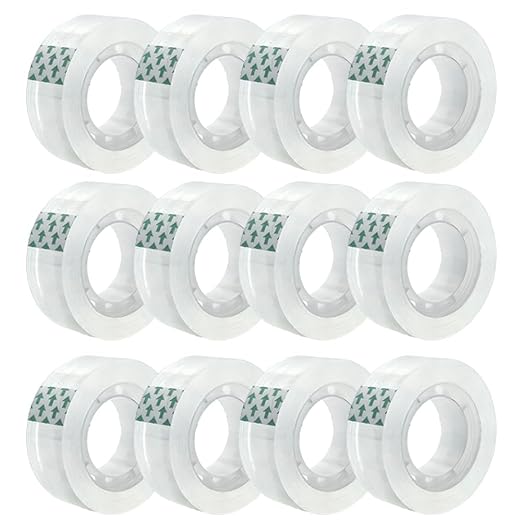 Zizlurnar 12 Rolls Transparent Tape Refills Rolls, Clear Tape,1 in Core，3/4 x 1000 in，Gift Packaging Tape Refill Roll for Office, Home, School