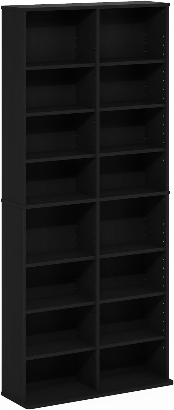 Furinno Jaya DVD Shelf, 16-Shelf Wide CD Rack, Media Shelf with Adjustable Shelves, 8 x 2 DVD Storage Cabinets for CD Blueray Game Disc, Easy Assembly, for Living Room, Home Office, Americano