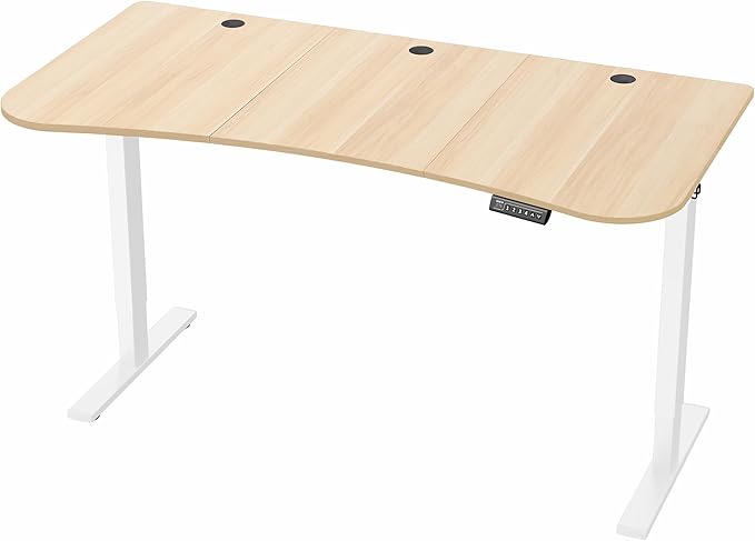 VIVO Electric 63 x 32 in Standing Desk, Memory Height Adjustment, 1B Series, Holds 220 lbs, Light Wood Top White Frame, DESK-KIT-1W1C