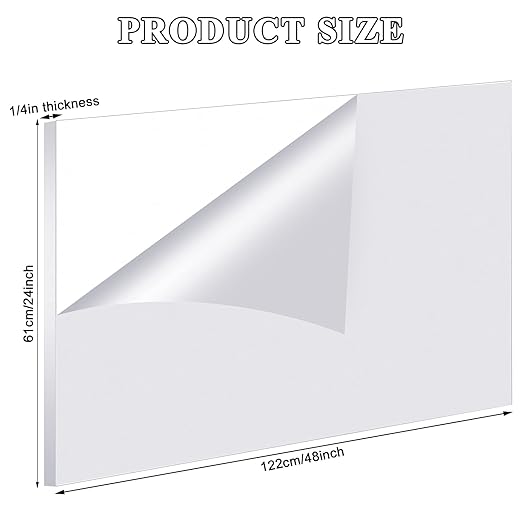 Roowest 2 Pcs 24 x 48 Inch, 1/4 Inch Thick Clear Acrylic Plexiglass Sheets Transparent Plastic Panels Sheets Cut to Size Cast Acrylic Board Panel with Protective Film for Craft DIY Project Sign Frame