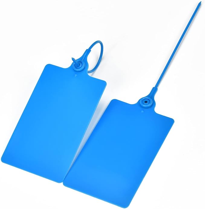 100 Plastic Shipping Tags - Waterproof, Writable, Hanging Tags with One Marker Pen (Navy Blue)