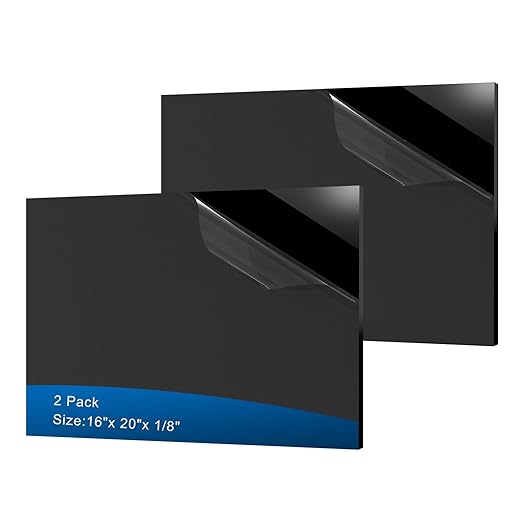 2 Pieces Black Acrylic Sheet, 16 x 20 Inch 1/8 Inch Thick, Black Cast Plexiglass Sheets for DIY Display, Handcraft, Home Decor, Painting, Display Stand, Photo Frame, Easy to Cut