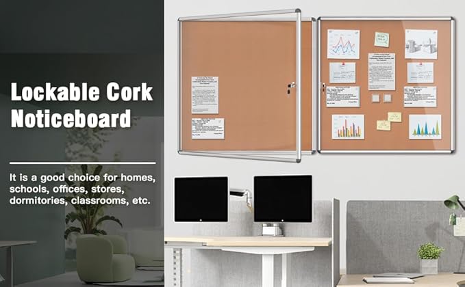 Mifuro 2 Pack 38"x38" Enclosed Bulletin Board, Lockable Weather-Resistant Aluminum Cork Noticeboard for School & Office, Silver Frame w/Cork