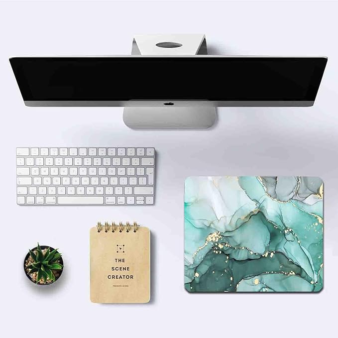 IMAYONDIA Turquoise Marble Mousepad, Computer Mouse Pad Teal, Luxury Swirl Mice pad for Computer, Non-Slip Rubber Modern Ink Art Green Mouse Pads for Laptop Desk Women Office Desktop, 9.5 X 7.9 Inch