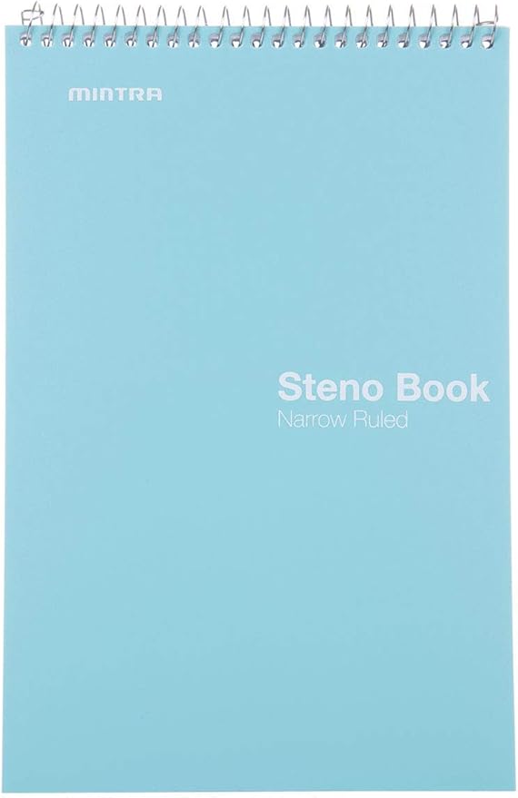 Mintra Office Steno Book - (BRIGHTS - Purp/Wht/Teal/Orange) - Poly Cover, 6" x 9", 100 sheets, Narrow Ruled for Writing Notes for school, office, work, 6x9 steno notepad, top bound spiral (8 PACK)