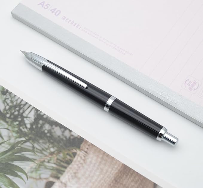 JINHAO 20 Press Fountain Pen, Retractable Capless Resin Pen with Ink Converter (EF Nib 0.4mm, Bright Black)
