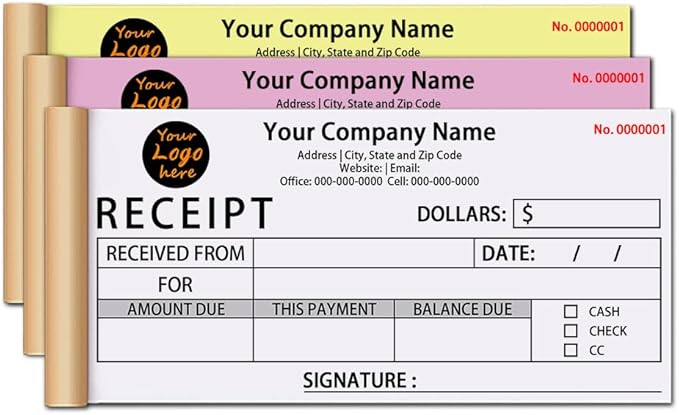 Personalized Invoice Book Custom 2 Part/3 Part Receipt Book Quote Estimate Order Forms Carbonless Form with Your Company Name Logo Address,2-10 Books (Style 3)