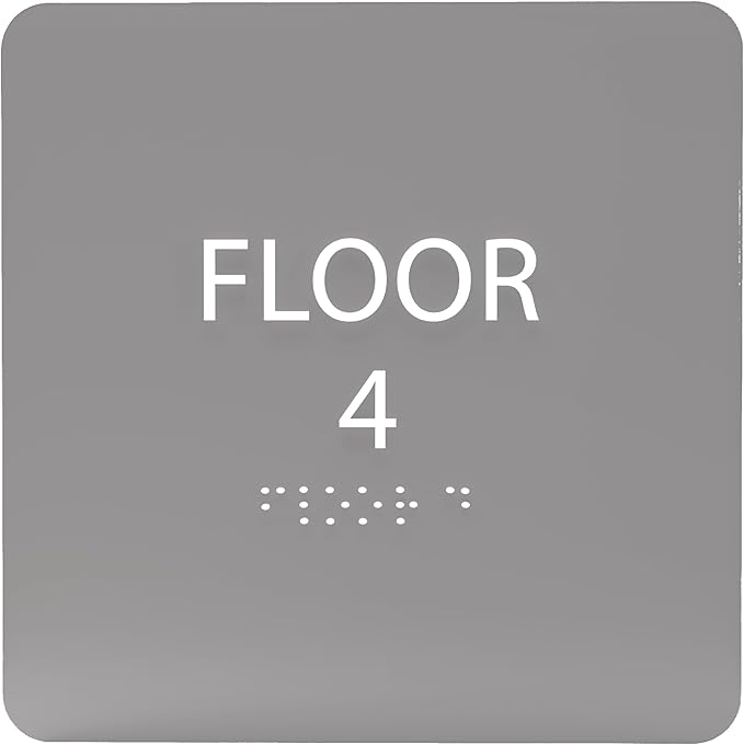 Grey w/White ADA Floor 4 Sign with Braille – Made from Durable Acrylic and Ready to Mount