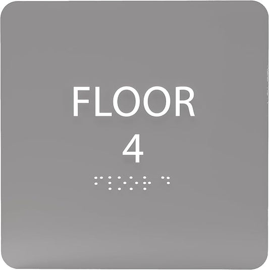 Grey w/White ADA Floor 4 Sign with Braille – Made from Durable Acrylic and Ready to Mount
