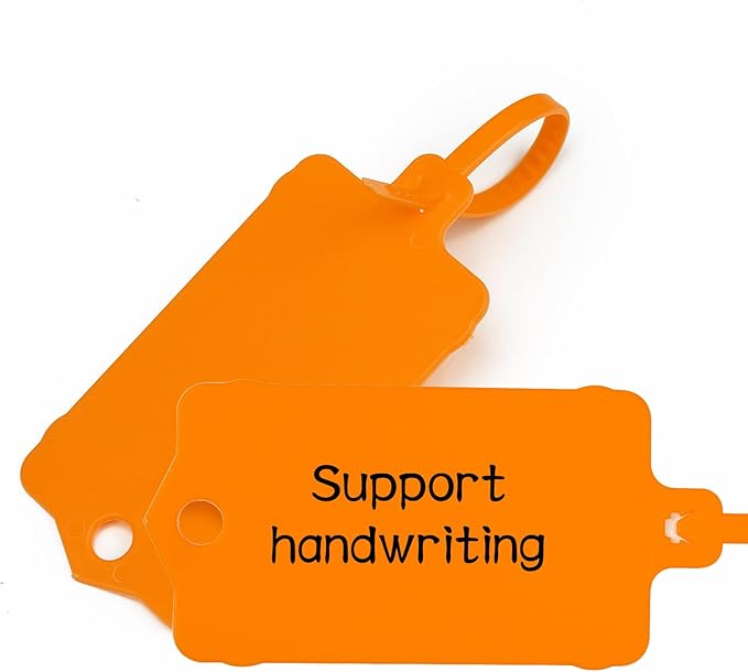 100pcs Blank Plastic Tags for Labeling Reusable Hanging Tags Ties Key Tag Storage Labels Waterproof Plastic Mark Label Writable Hang Sign with One Marker Pen (Orange)