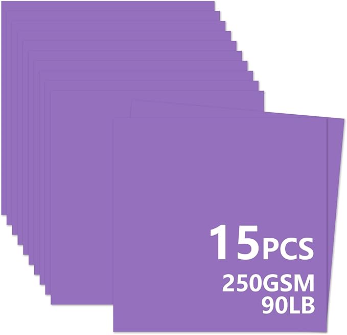 15 Sheets Purple Cardstock 12"x12",250gsm/90lb Heavyweight Cover Cardstock Paper, Thick and Smooth Card Stock Perfect for Card Making, Scrapbooking and Crafts (Purple)