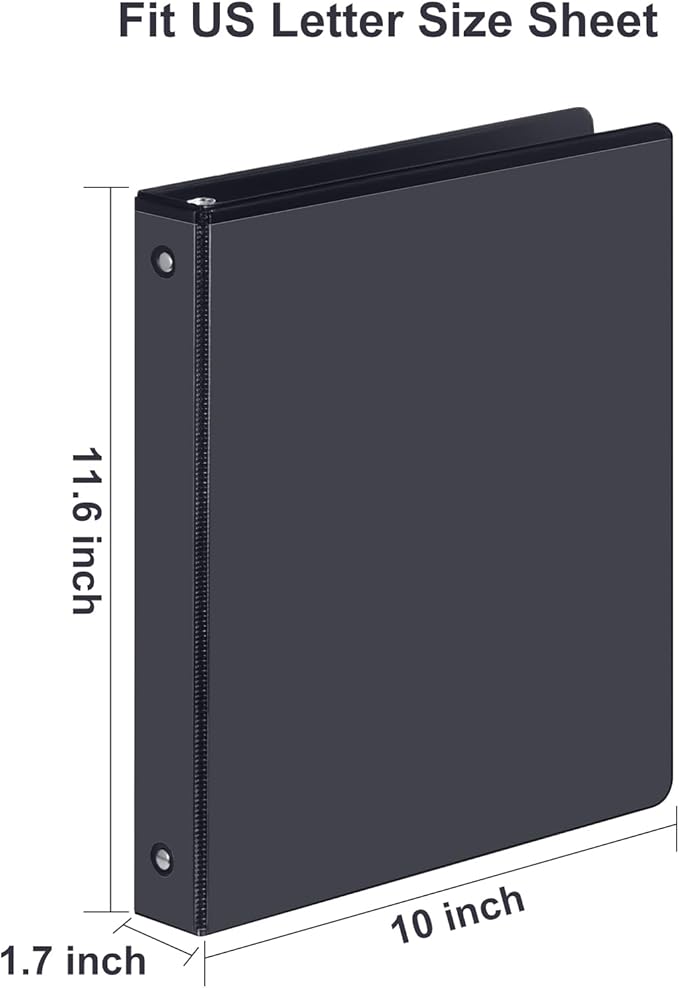 3 Ring Binder 1 Inch, ViVin Sturdy 1"-Round Ring Binder with 2 Interior Pockets, Clear View Cover, PVC-Free, Fits 200 Sheets of 8.5'' x 11'' Paper, Office Home School (12 Pack, Black)