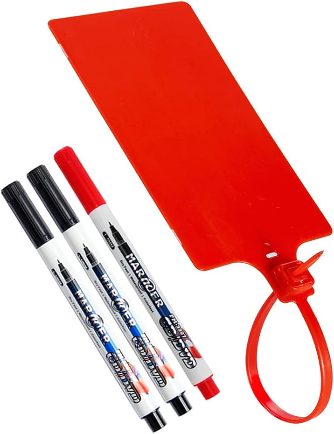 400Pcs Plastic Seals Shipping Label Tags, Writable Marker Big Sign Tie for Logistics, 255mm Total Length Self Locking Inventory Waterproof Tag Fastener with 3 Marker Pen (Red)