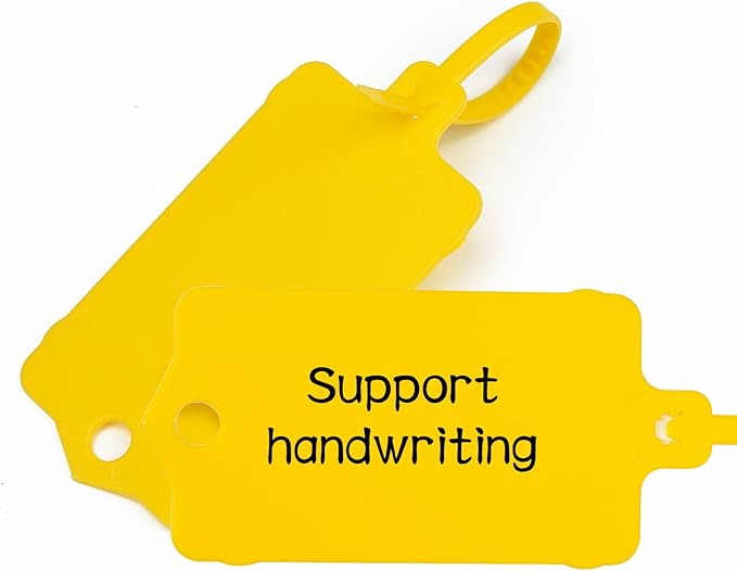 100pcs Blank Plastic Tags for Labeling Reusable Hanging Tags Ties Key Tag Storage Labels Waterproof Plastic Mark Label Writable Hang Sign with One Marker Pen (Yellow)
