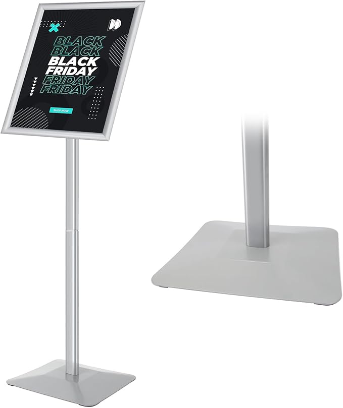 Golemas Sign Stand for Display, 11lbs Integrated Rod Heavy Duty Pedestal Floor Signage Stand Holder, for Outdoor or Indoor Advertising (11 x 17, Silver)