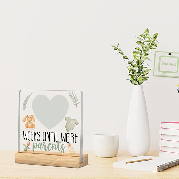 Baby Announcement Gifts for New Parents, Funny Baby Countdown Weeks Acrylic Sign, Expecting Parents to be Pregnancy Gift for First Time Mom to Be Dad A 06