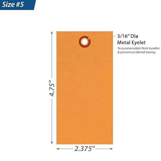 SmartSign (Pack of 100) 4.75 x 2.375 inch “Orange” Blank Tyvek Shipping Tags with Metal Eyelets, Size #5, 8 mil Thick Tyvek, Made in USA