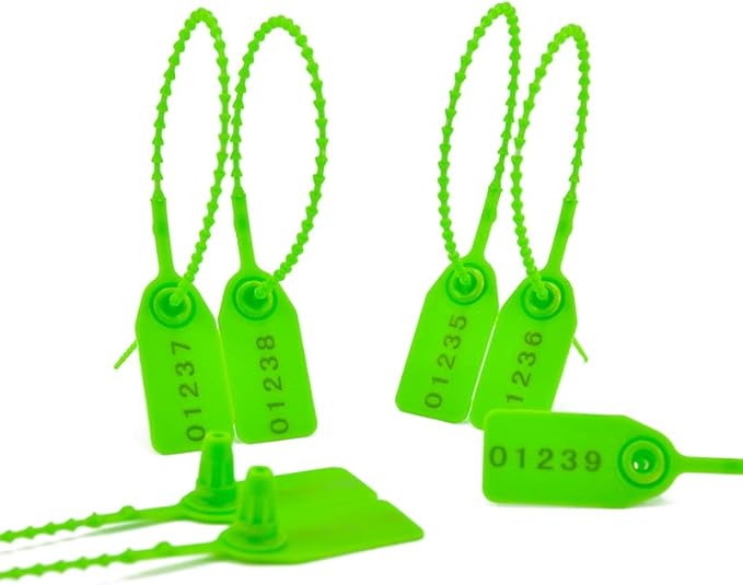 1000Pcs Plastic Tamper Shipping Seals Pull-Tite Security Seal Signage Numbered Fire Extinguisher Tags Zip Ties Labels Disposable Self Locking for Logistics, Luggage,Transport (Green, 1000pcs)