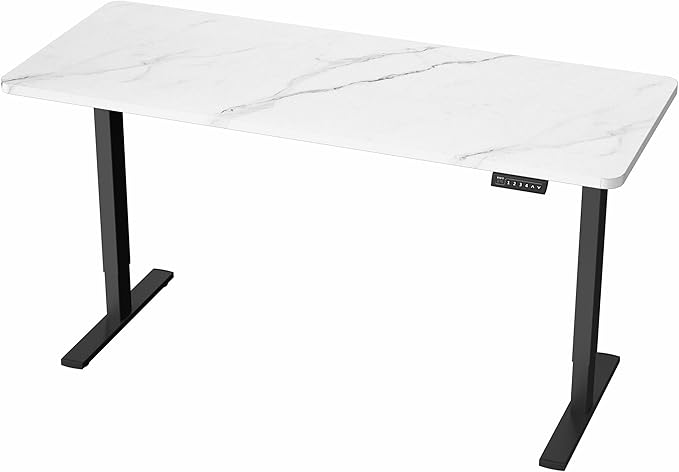 VIVO Electric Dry Erase 60 x 24 in Standing Desk, Memory Height Adjustment, 1B Series, Holds 220 lbs, White Marble Pattern Top, Black Frame, DESK-KIT-1B6WM