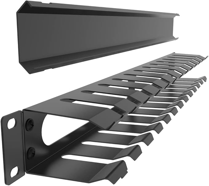 Jingchengmei 2 Pack of All Metal 1U Cable Management Horizontal Rack Mount Cable Manager with 12 Big Finger Slots for 19-inch Server Rack or Cabinet