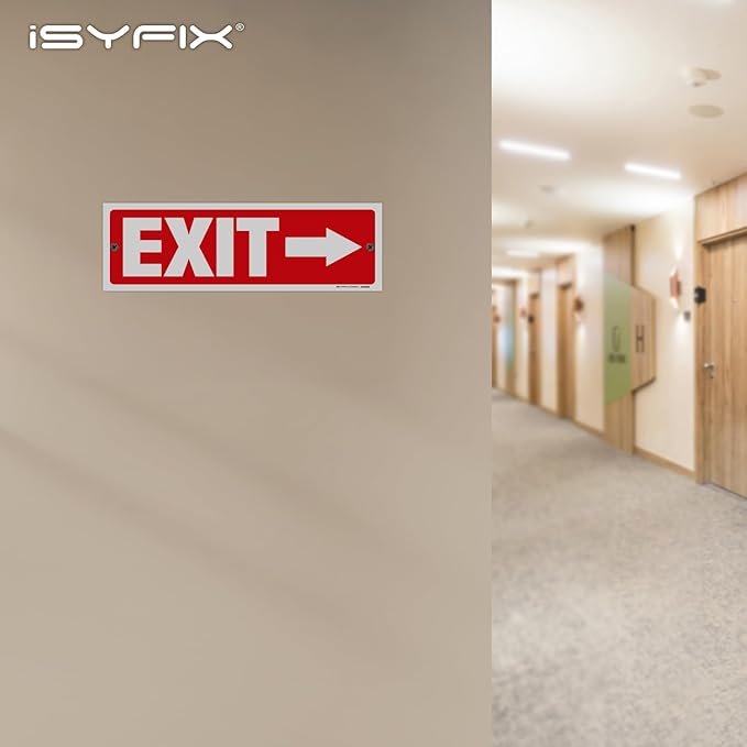 iSYFIX Exit Signs - 2 Pack 12x4 Inch Directional Arrow Signs, 40 mil Polystyrene Plastic, UV Laminated, Scratch & Fade Resistant, Waterproof - Ideal for Office, Theater, School, Business