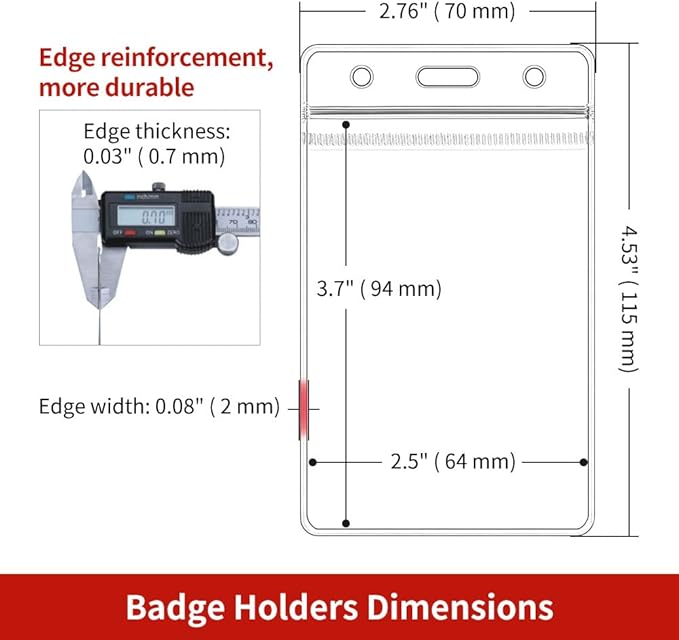 Turxayox 50 Pcs Clear ID Badge Holder, Vertical Plastic Name Tag Protector, Key Card Badge Holders with Waterproof Resealable Zipper for Nurses, Office, School and Lanyards Use