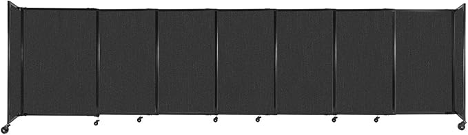 Versare Straightwall Sliding Portable Wall Partition | Freestanding Office Dividers | Locking Wheels | Temporary Room Separator | 15'6'' Wide x 4' Tall Black Fabric Panels