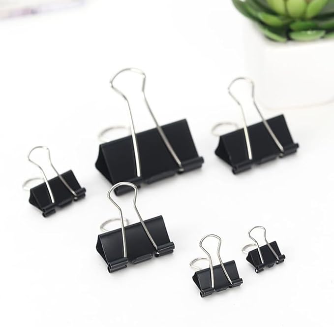 200PCS Binder Clips Paper Clamps Assorted Sizes (Black), Jumbo, Large, Medium, Small, Mini and Micro,6 Sizes with Box for Office, School and Home