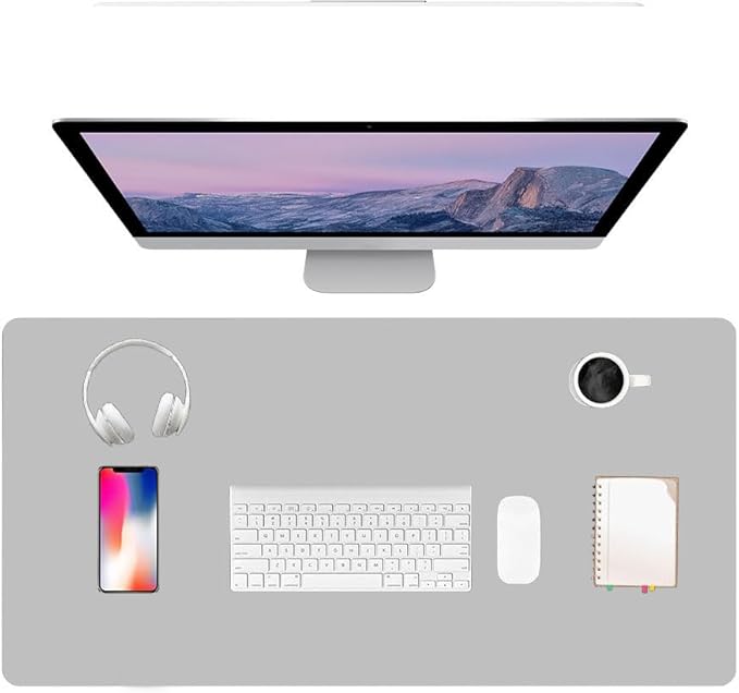 PU Leather Desk Pad Protector Gaming Mouse Pad Non Slip Desk Mat for Keyboard and Mouse Waterproof Desk Writing Pad for Office and Home Desk Accessories(Gray, 23.6 * 11.8)