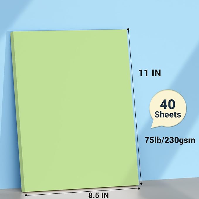 Cardstock 8.5 x 11, Thick Printer Paper 75 lb/200 gsm, 40 Sheets Card Stock Green, Heavy Card stock, Art CardStock Paper for Invitations, Diy Cards, Business Cards, Menus, Crafts, Drawing etc