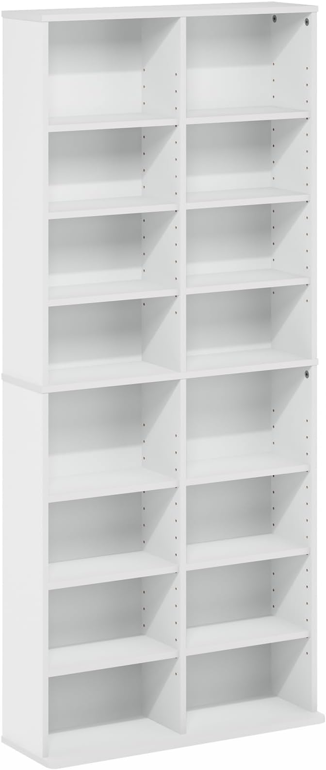 Furinno Jaya DVD Shelf, 16-Shelf Wide CD Rack, Media Shelf with Adjustable Shelves, 8 x 2 DVD Storage Cabinets for CD Blueray Game Disc, Easy Assembly, for Living Room, Home Office, White