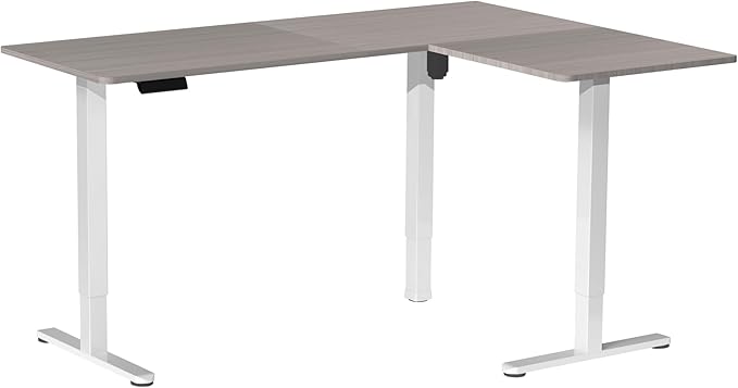 VIVO Electric Corner 63 x 47 inch L-Shaped Standing Desk, Memory Height Adjustment, Dark Gray Top White Frame, DESK-E3CTWG-47