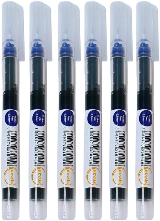 REVAIS Blue Gel Pens Pack of 6 | 0.6mm Smooth Writing Rollerball Pen | Premium German Ink | Ergonomic Grip | Quick-Dry | Ideal for Students & Office Use