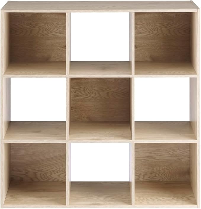 Whitmor 9 Cube Storage Organizer, Open Storage Display Bookshelf, Storage Cabinet for Living Room, Bedroom, Home, Office, White Oak