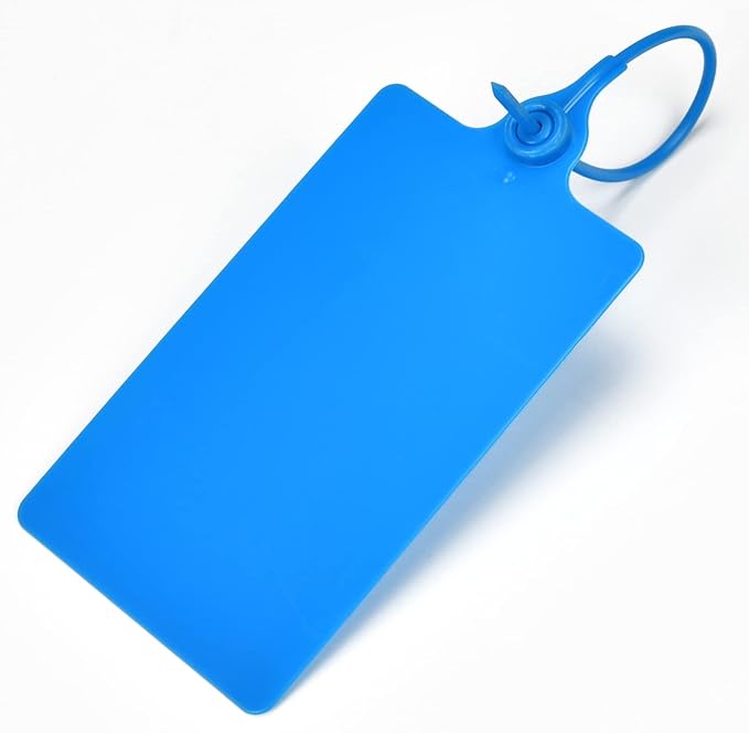 100 Plastic Shipping Tags - Waterproof, Writable, Hanging Tags with One Marker Pen (Navy Blue)