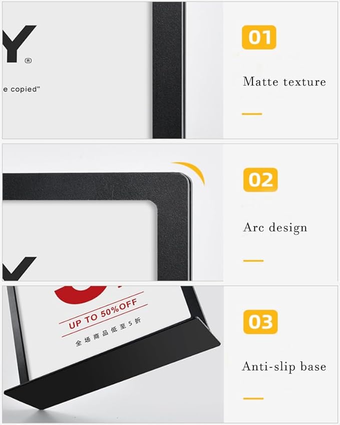 ECKEK Carbon Steel Sign Holder, Slanted Menu Displays, Table Top Sign Stand (L Shape Black A4 210×297mm/8.27×11.69 inches)