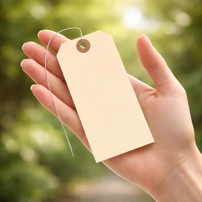 Durable Shipping Tags with Wire Ties – 200 Tags # 5, 4 3/4" x 2 3/8" – Manila Paper Tags with Wire and Reinforced Eyelet