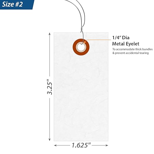 SmartSign (Pack of 1000) 3.25 x 1.625 inch “White” Blank Tyvek Shipping Tags with Wire, Size #2, 8 mil Thick Tyvek