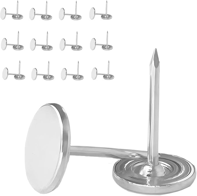 Galdexi 100pcs Flat Head Thumb Tacks for Wall, 7/16 Inch Heavy Duty Upholstery Wall Tacks Nails, Decorative Long Push Pins for Office Home Furniture Decor Wooden Photo, Sliver