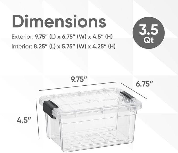 Superio Clear Storage Boxes with Lids, 3.4 Quart Plastic Container Bins for Organizing, Stackable Crates, BPA Free, Non Toxic, Odor Free, Organizers for Home, Office and Dorm, 4 Pack